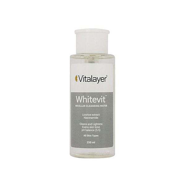 محلول پاک کننده آرایش ویتالیر مدل Whitevit مناسب انواع پوست حجم 250 میل Vitalayer