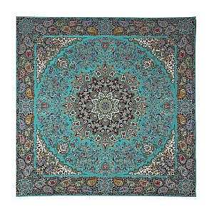 رومیزی مربع حاشیه دار طرح همایونی رنگ سبزآبی تیره