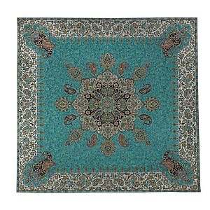 رومیزی مربع حاشیه دار طرح ایراندخت رنگ سبزآبی تیره