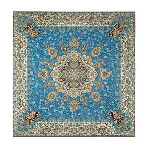 رومیزی مربع حاشیه دار طرح ایراندخت رنگ آبی روشن