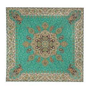 رومیزی مربع حاشیه دار طرح ایراندخت رنگ سبزآبی روشن