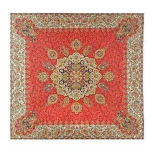رومیزی مربع حاشیه دار طرح ایراندخت رنگ قرمز روشن