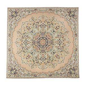 رومیزی مربع حاشیه دار طرح بختیاری رنگ کرم حاشیه کرم