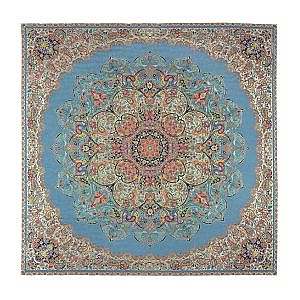رومیزی مربع حاشیه دار طرح بختیاری رنگ آبی روشن