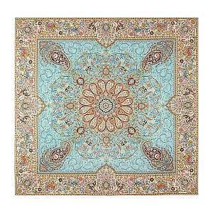 رومیزی مربع حاشیه دار طرح افشاری رنگ فیروزه ای روشن