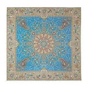 رومیزی مربع حاشیه دار طرح افشاری رنگ آبی روشن
