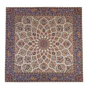 رومیزی مربع حاشیه دار طرح زندیه رنگ کرم حاشیه سرمه ای