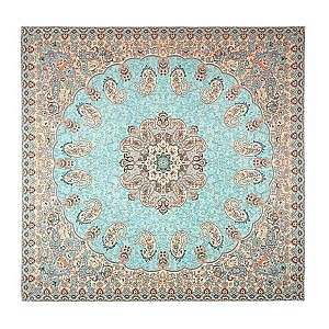 رومیزی مربع حاشیه دار طرح خورشید رنگ فیروزه ای روشن
