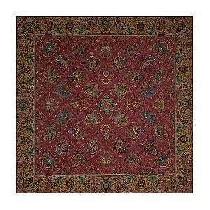رومیزی مربع حاشیه دار طرح سلطنتی رنگ زرشکی حاشیه نارنجی