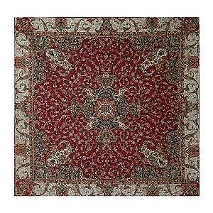 رومیزی مربع حاشیه دار طرح گلستان رنگ زرشکی حاشیه زربافت
