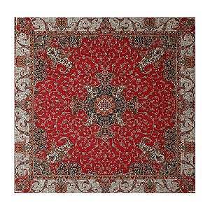 رومیزی مربع حاشیه دار طرح گلستان رنگ قرمز حاشیه زربافت