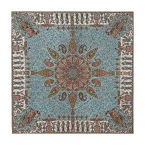رومیزی مربع حاشیه دار طرح تیسفون رنگ فیروزه ای حاشیه زربافت