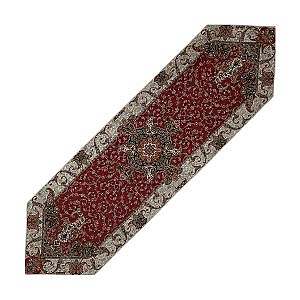 رومیزی ناهارخوری (رانر) حاشیه دار طرح گلستان رنگ زرشکی حاشیه زربافت
