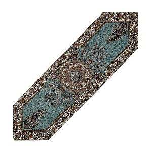 رومیزی ناهارخوری (رانر) حاشیه دار طرح افشاری رنگ فیروزه ای حاشیه زربافت