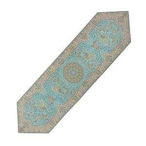 رومیزی ناهارخوری (رانر) حاشیه دار طرح هشت بهشت رنگ فیروزه ای روشن