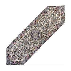 رومیزی ناهارخوری (رانر) حاشیه دار طرح همایونی رنگ کرم حاشیه سرمه ای