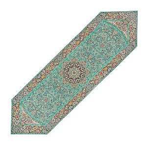 رومیزی ناهارخوری (رانر) حاشیه دار طرح همایونی رنگ سبزآبی روشن