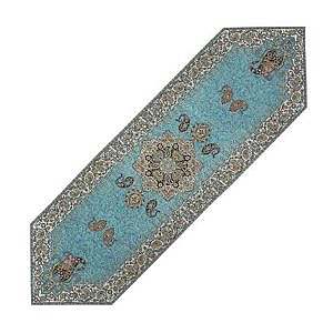 رومیزی ناهارخوری (رانر) حاشیه دار طرح ایراندخت رنگ فیروزه ای حاشیه زربافت