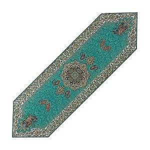 رومیزی ناهارخوری (رانر) حاشیه دار طرح ایراندخت رنگ سبزآبی تیره