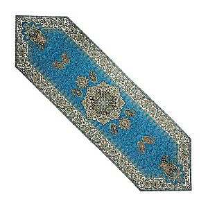 رومیزی ناهارخوری (رانر) حاشیه دار طرح ایراندخت رنگ آبی حاشیه زربافت