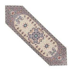 رومیزی ناهارخوری (رانر) حاشیه دار طرح خورشید رنگ کرم حاشیه سرمه ای