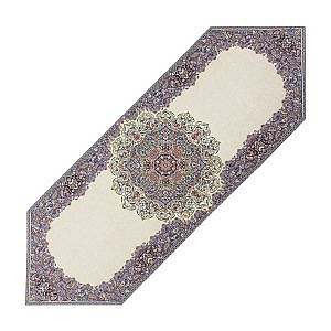 رومیزی ناهارخوری (رانر) حاشیه دار طرح بختیاری رنگ کرم حاشیه سرمه ای