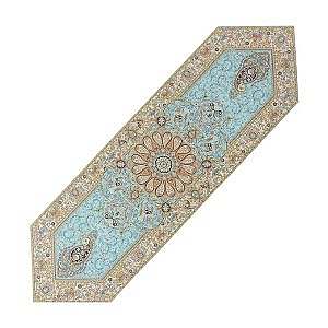 رومیزی ناهارخوری (رانر) حاشیه دار طرح افشاری رنگ فیروزه ای روشن