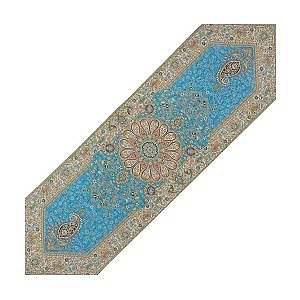 رومیزی ناهارخوری (رانر) حاشیه دار طرح افشاری رنگ آبی روشن