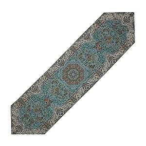 رومیزی ناهارخوری (رانر) حاشیه دار طرح هشت بهشت رنگ فیروزه ای حاشیه زربافت