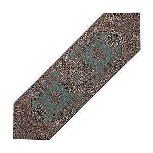 رومیزی ناهارخوری (رانر) حاشیه دار طرح خورشید رنگ فیروزه ای حاشیه زربافت