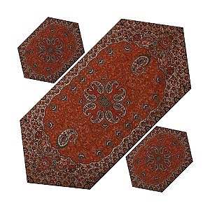 رومیزی جلو مبلی (۳ تکه) حاشیه دار طرح خورشید رنگ نارنجی حاشیه زربافت