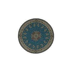 رومیزی گرد حاشیه دار طرح خورشید رنگ آبی حاشیه زربافت