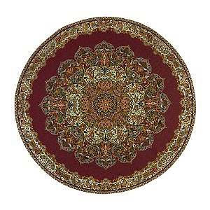 رومیزی گرد حاشیه دار طرح بختیاری رنگ زرشکی حاشیه زربافت