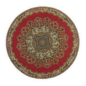 رومیزی گرد حاشیه دار طرح بختیاری رنگ قرمز حاشیه زربافت
