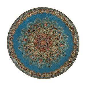 رومیزی گرد حاشیه دار طرح بختیاری رنگ آبی حاشیه زربافت