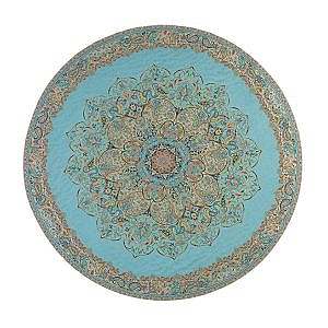 رومیزی گرد حاشیه دار طرح بختیاری رنگ فیروزه ای روشن