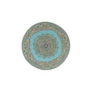 رومیزی گرد حاشیه دار طرح بختیاری رنگ فیروزه ای روشن