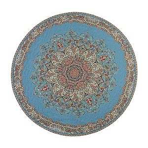 رومیزی گرد حاشیه دار طرح بختیاری رنگ آبی روشن