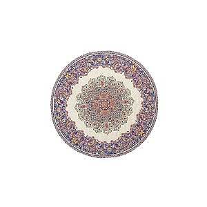 رومیزی گرد حاشیه دار طرح بختیاری رنگ کرم حاشیه سرمه ای