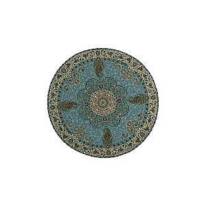 رومیزی گرد حاشیه دار طرح افشاری رنگ فیروزه ای حاشیه زربافت