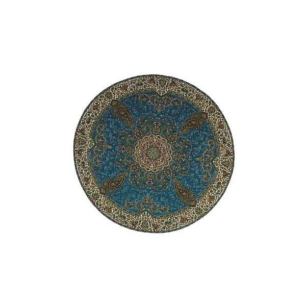 رومیزی گرد حاشیه دار طرح افشاری رنگ آبی حاشیه زربافت