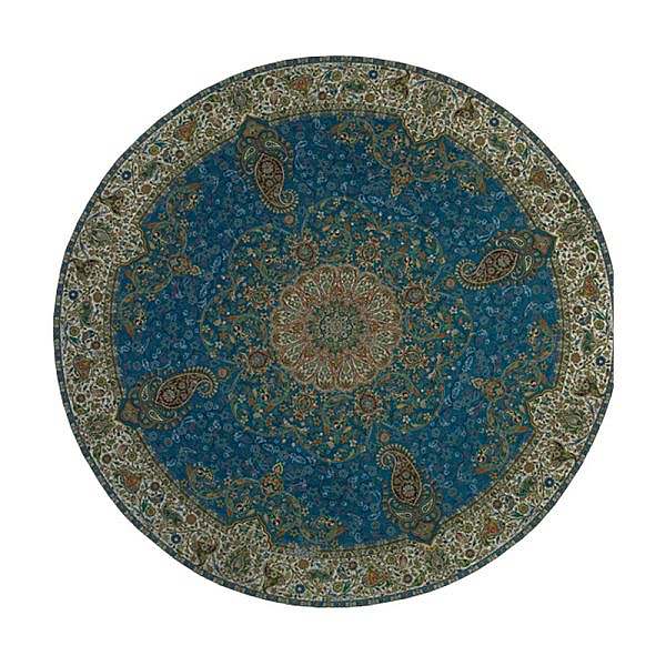 رومیزی گرد حاشیه دار طرح افشاری رنگ آبی حاشیه زربافت