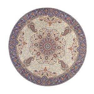 رومیزی گرد حاشیه دار طرح افشاری رنگ کرم حاشیه سرمه ای