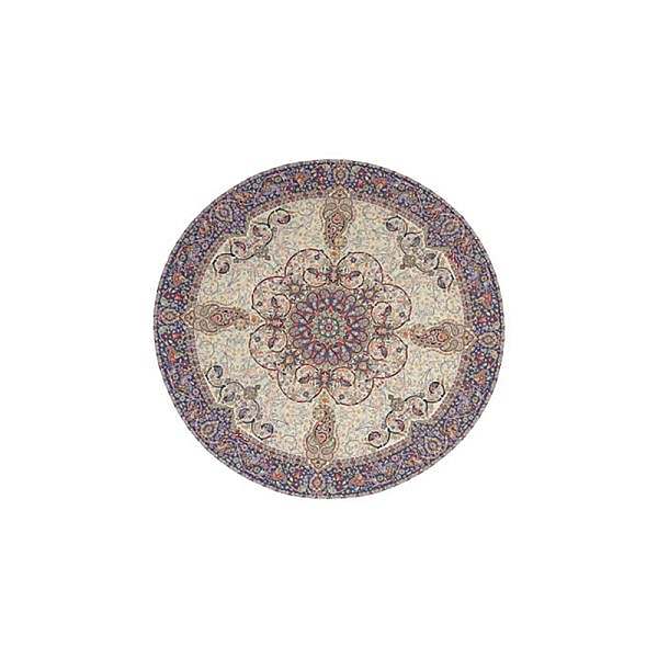 رومیزی گرد حاشیه دار طرح افشاری رنگ کرم حاشیه سرمه ای