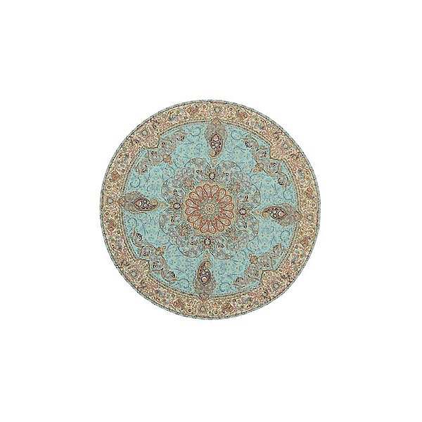 رومیزی گرد حاشیه دار طرح افشاری رنگ فیروزه ای روشن