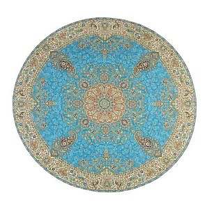 رومیزی گرد حاشیه دار طرح افشاری رنگ آبی روشن