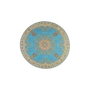 رومیزی گرد حاشیه دار طرح افشاری رنگ آبی روشن