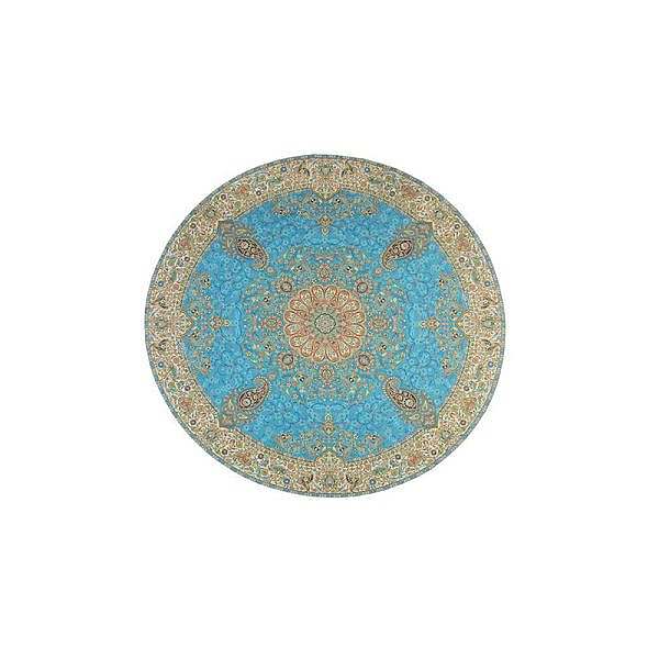 رومیزی گرد حاشیه دار طرح افشاری رنگ آبی روشن