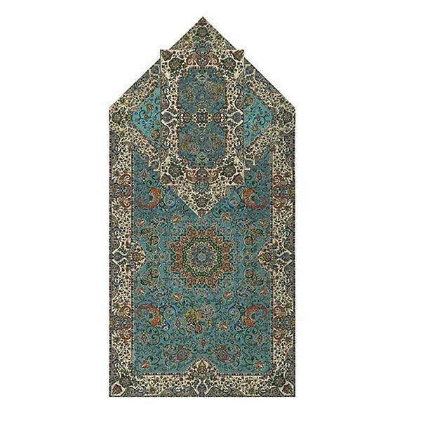 سجاده و جانماز حاشیه دار طرح هشت بهشت رنگ فیروزه ای حاشیه زربافت
