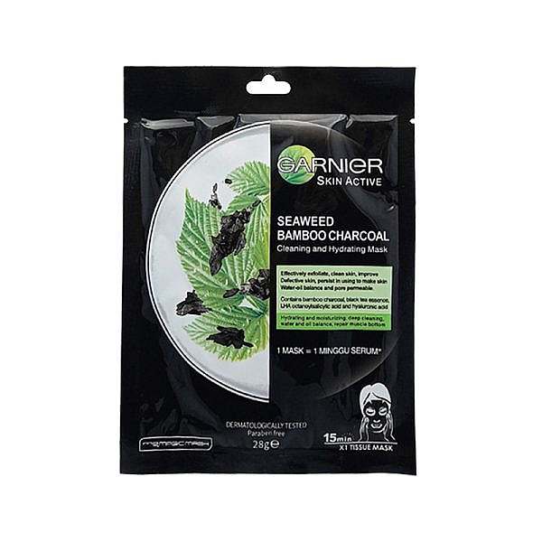 ماسک ورقه ای صورت گارنیر حاوی زغال و جلبک دریایی GARNIER Seaweed Bamboo Charcoal